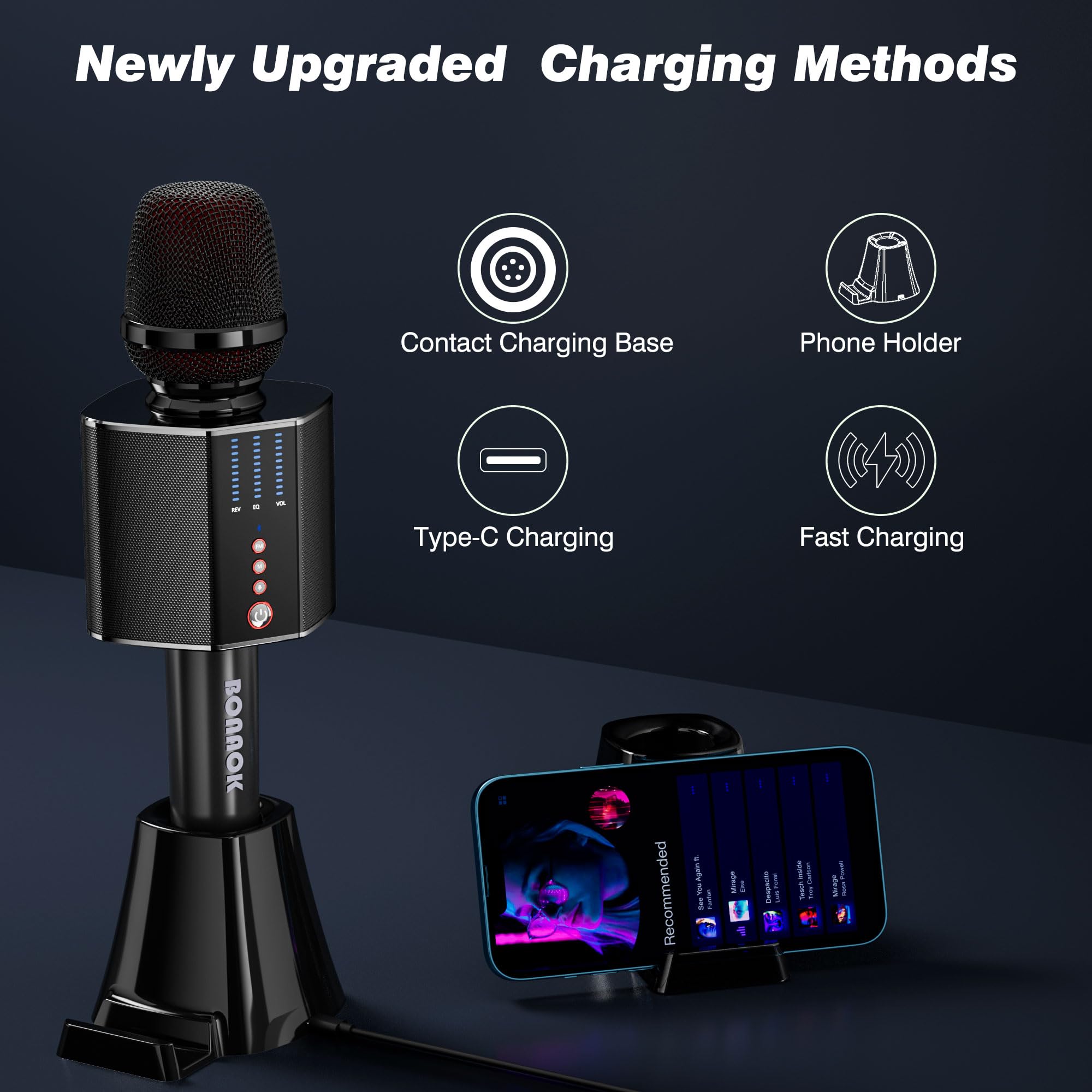 Microphone Karaoké Sans Fil Bonook - Bluetooth, Haut-parleur Intégré - Noir