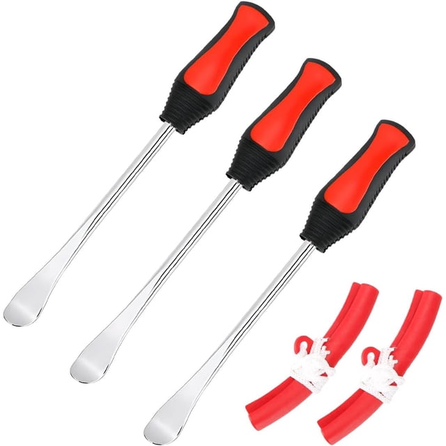Tire Spoons Lever Tool Set, Steel Professional Changing Removal Kit with 1 Portable Bag + 3 2 Rim Protectors, Repair for Motorcycle, Dirt Bike, Lawn Mower (Red) Red -