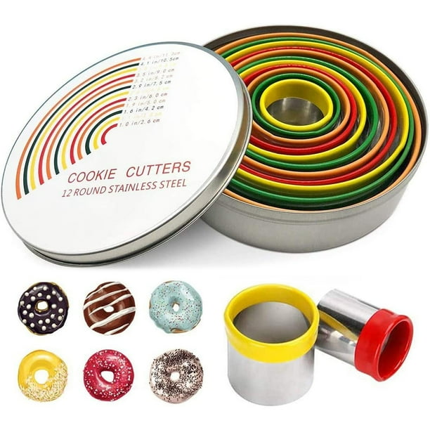 Juego de cortadores de acero inoxidable, 12 piezas/juego de cortadores de galletas redondos, cortadores de pastelería, juego de cortadores de galletas redondos, eficiencia maximizada