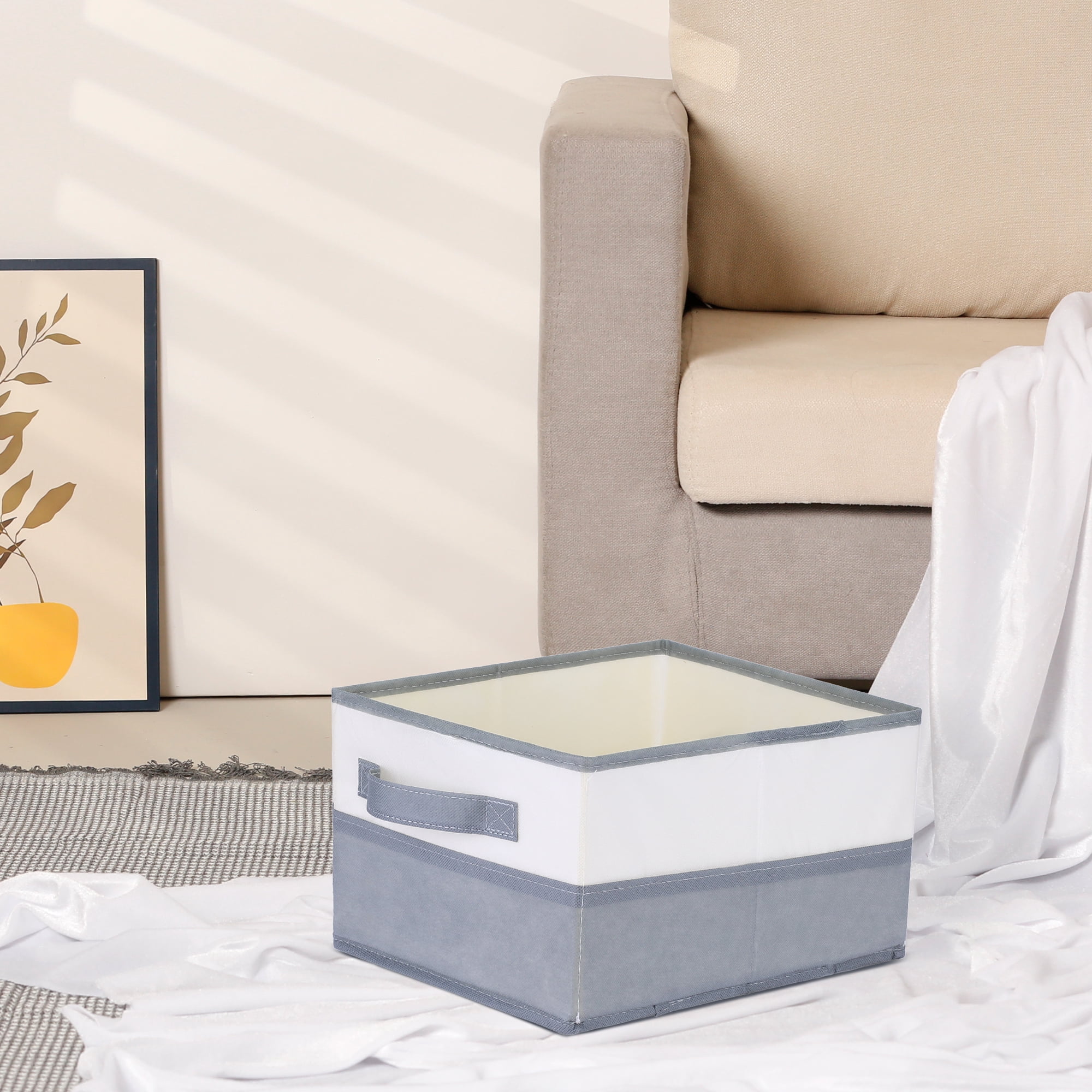 Unique Bargains Fabric Storage Cube Storage Bin Storage Basket Grey 5.7*9.5*6.7in