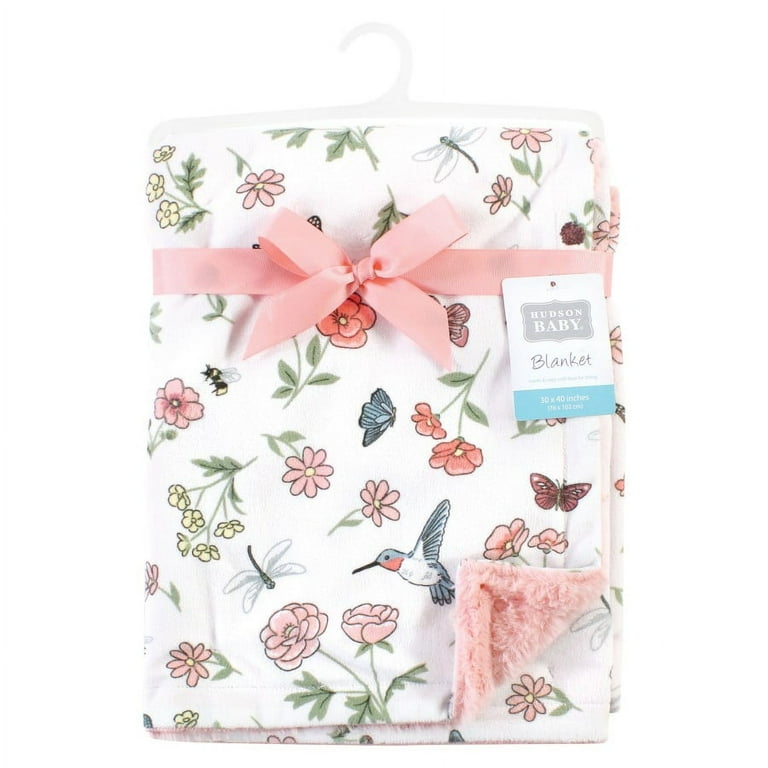 超人気ブティック Hudson Baby Infant Girl Plush Blanket with Furry Binding and ブランケット・おくるみ