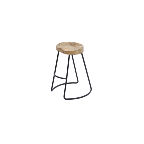 Upmarket 24 Inch Counter Height Stool with Mango Wood Saddle Seat and Curved Metal Base in Brown and Black 16 x 20 x 30 Inch
