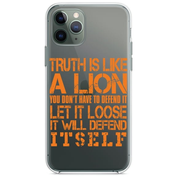 DistinctInk Clear Shockproof Hybrid Case for iPhone 12 Pro MAX (6.7" Screen) - TPU Bumper Acrylic Back Tempered Glass Screen Protector - Truth is Like Lion - Don't Have to Defend