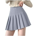 thumbnail image 2 of Pleated Skirts for Women Solid Color Basic Skirt with A line Design High Waist School Style Womens Bottoms Grey M, 2 of 4