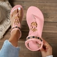 thumbnail image 3 of Women's Bohemian Elastic Back Strap Flat Flip Flops Fashion Beaded Lightweight Non Slip Tong Sandals Pink Size 7, 3 of 6