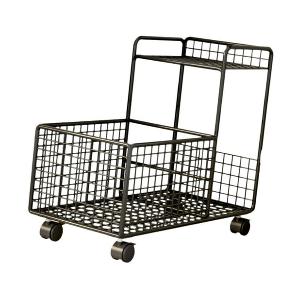 Carrito de servicio debajo del escritorio, carrito móvil con ruedas, estantería metálica multiusos para almacenamiento Doble capa negra