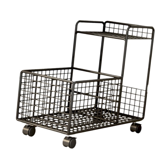 Carrito de servicio debajo del escritorio, carrito móvil con ruedas, estantería metálica multiusos para almacenamiento Doble capa negra