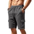 thumbnail image 2 of JTSRKL Men's Outdoor Cargo Shorts Solid Waffle Knit Drawstring Elastic Waist Multi Pocket Short Pants Lightweight Summer Beach Daily Casual Trunks Dark Gray XL, 2 of 7