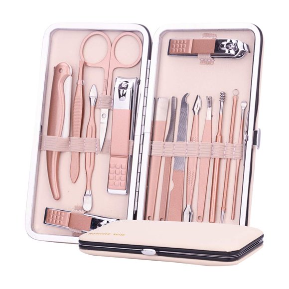 Manicure set, pedicure kit, 15-piece nail scissors, nail care, nail clipper case, nail set, nail case, nail clipper set, travel beauty kit, stainless steel with leather case