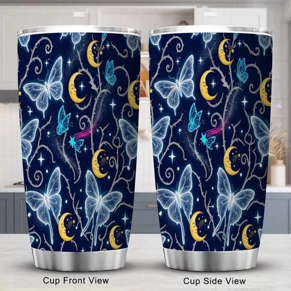 Butterfly Tumbler 20oz for Friend Holiday Birthday Party Favors Gift Purple Green Leaves Flower with Lid Travel Coffee Cup