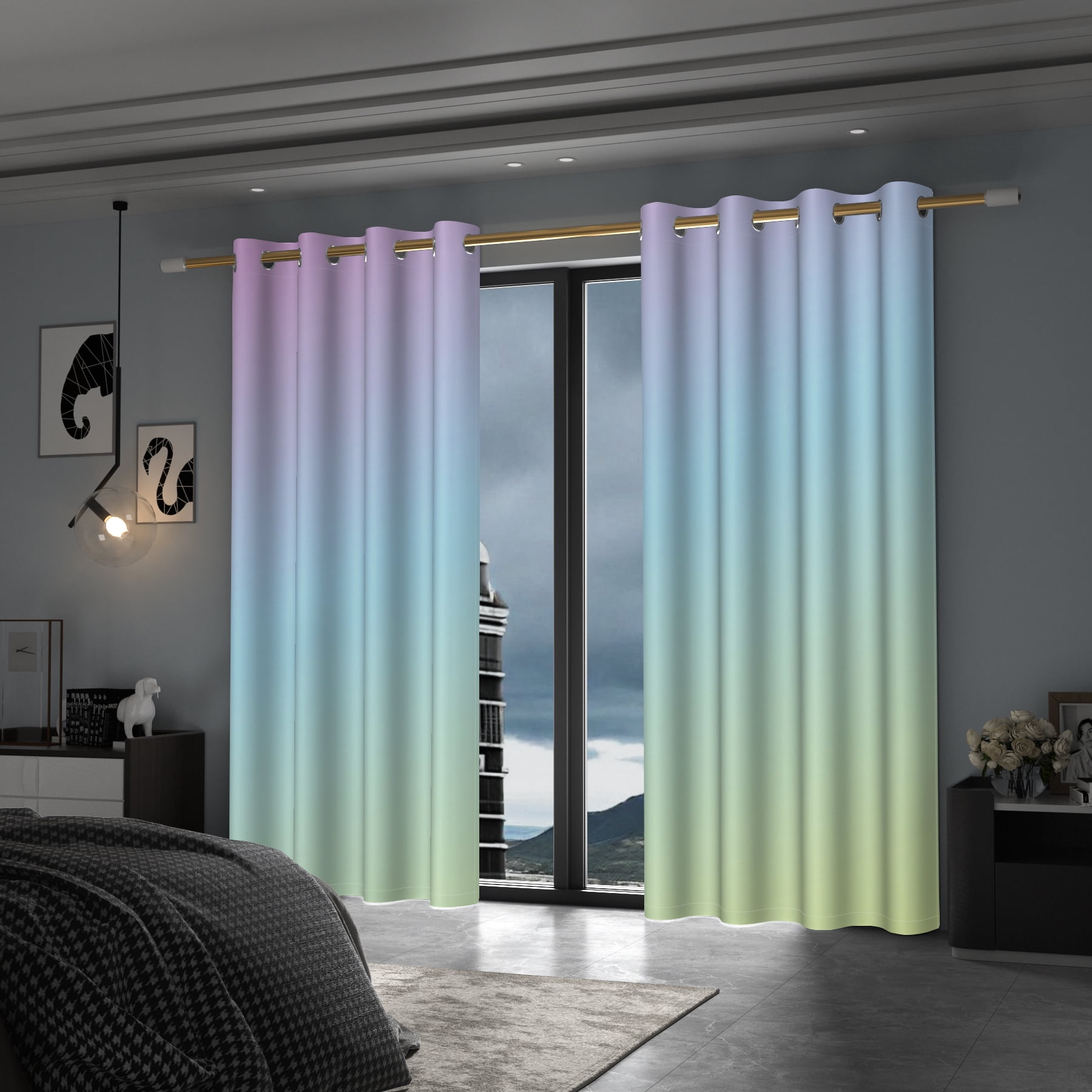 Lfeey Purple Gradient Ombre Blackout Curtains, Room Darkening Grommet Curtains, 42x72 inches, 2 panels
