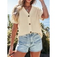 thumbnail image 3 of Cupshe Women's Waffle Knit Short Sleeve Button Up Top , Size S-XL, 3 of 6
