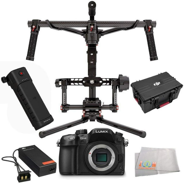 DJI Ronin 3-Axis Brushless Gimbal Stabilizer + Panasonic Lumix DMC-GH4 Mirrorless Micro Four Thirds Digital Camera (Body Only) 4PC Accessory Kit. Includes Manufacturer Accessories + Microfiber Cleanin