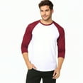 thumbnail image 2 of Men's 3/4 Sleeve Crew Neck Baseball Shirt, Casual Dynamic Cotton Raglan T Shirts, Burgundy/White 3XL, 1 Pack, 2 of 7