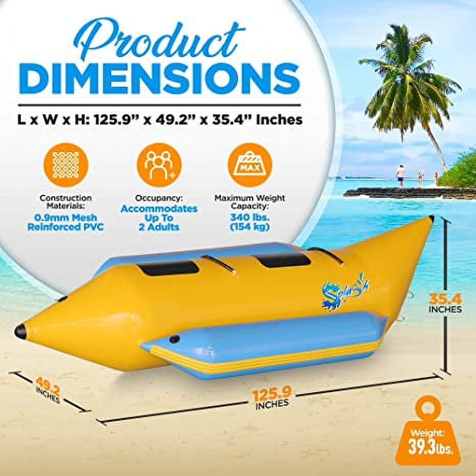 SereneLife Person Inflatable Banana Boat, Includes Storage Bag, Foot Pump, and Repair Kit, Tough and Thick, Reinforced Seats and Foot Areas. (Yellow)