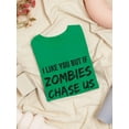 thumbnail image 3 of Zombie Chase Us Funny Women Kelly Green T-Shirt, Female Small, 3 of 4