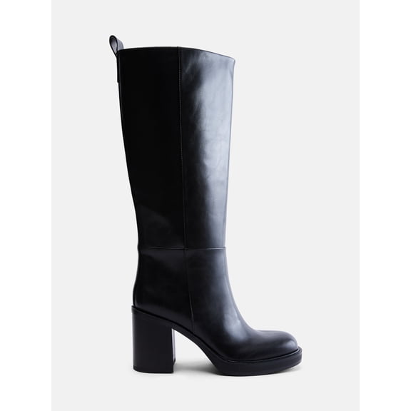 Madden NYC Women's Tall Faux Leather Boots with Stacked Heel