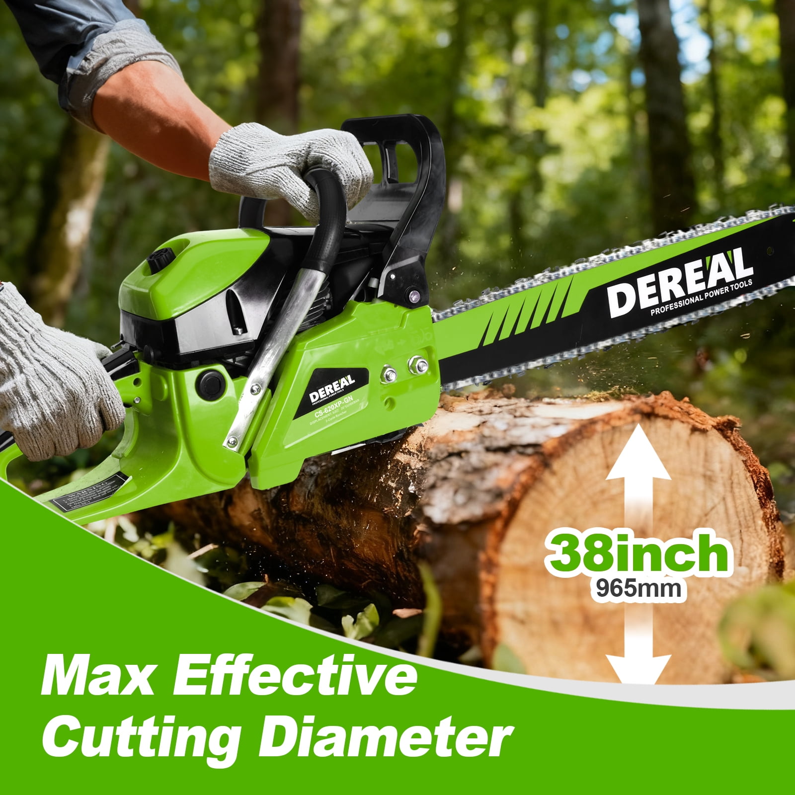 20-Inch 62CC 2-Stroke Gas Chainsaw, Heavy-Duty Gas Powered Wood Cutting Saw with Automatic Oiler & Easy Start for Farm & Home Use 620XP Green