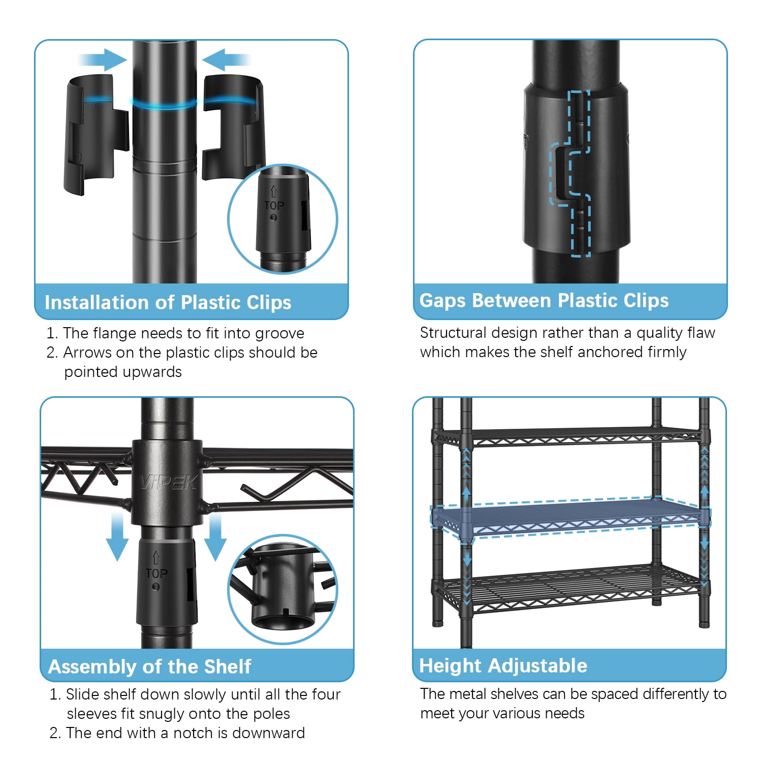 VIPEK V2i Heavy Duty Garment Rack, 700LB Capacity Portable Closet System with 4 Adjustable Shelves & 2 Hanging Rods, Freestanding Wardrobe,Black