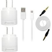 iEssentials 2.1A Dual USB Home Charger, Flat Lightning Cable and 3.5mm Flat AUX Cable, 3.3', White
