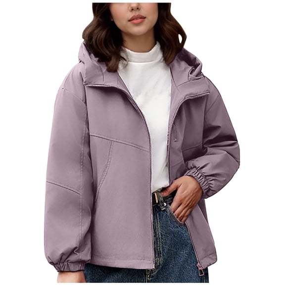 Women's Plus Size Puffer Jacket with Hoodie Casual Colored Long-Sleeved Hooded Jacket Oversized Puffer Coat(Purple L)