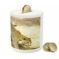 thumbnail image 3 of Safari Piggy Bank, Leopard on Tree Trunk Desert Plants Exotic Hunter Predator Big Cat Image, Ceramic Coin Bank Money Box for Cash Saving, 3.6" X 3.2", Yellow Green Brown, by Ambesonne, 3 of 4