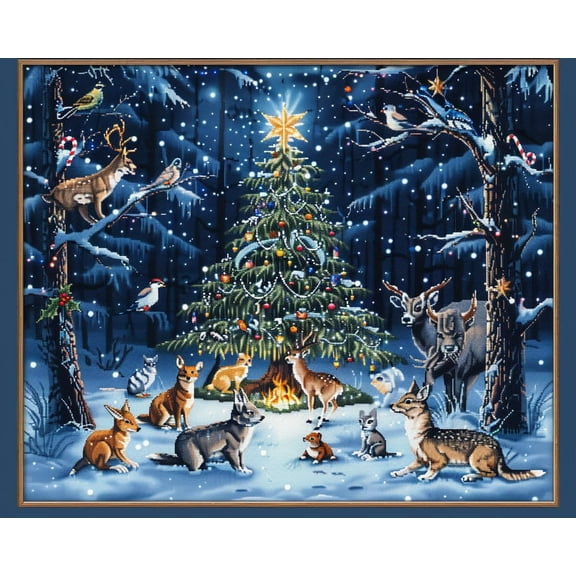 Merry Christmas Tree and Animals DIY 11CT Stamped Cross Stitch Kits for Beginners Easy Needlepoint Embroidery Counted Cross Stitch Art Craft for Wall Decoration 12x16inch(3)
