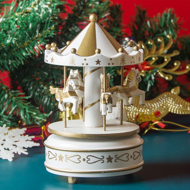 VONKY Merry-Go-Round Music Boxes For Magical Christmas Celebration Interactive Durable H-B-16 White 6.2 inch
