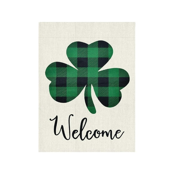 Ohufall Décorations de la Saint-Patrick Décoration Maison Verte Décor Trèfle Drapeau de Jardin en Lin Fond de Vacances pour Patio Extérieur