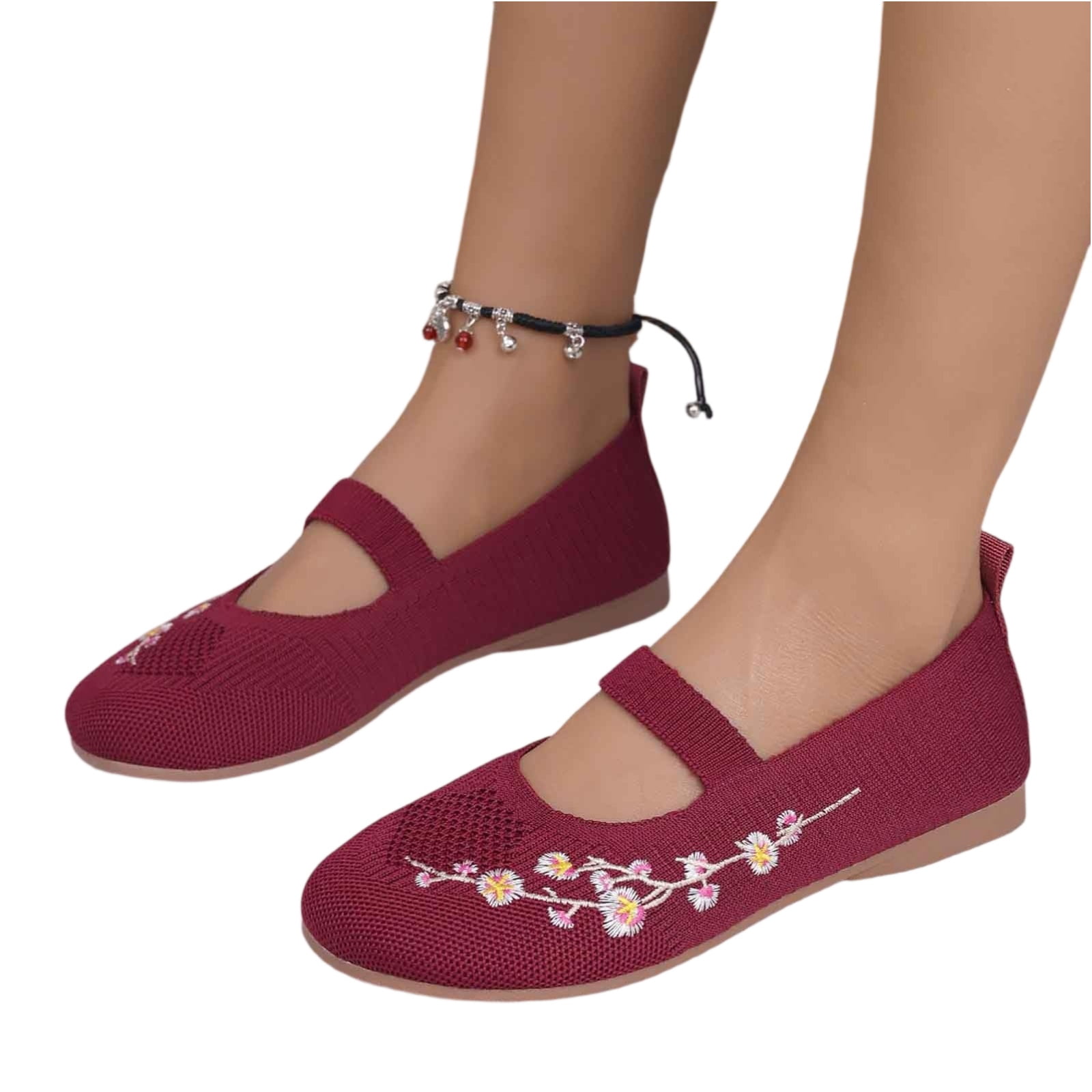 HAJWOH Womens Orthopedic Shoes Arch Support Slip on Non Slip Nurse Shoes Breathable Knitted Mesh Stretch Hiking Shoes Comfortable 2026 New Orthopedic Shoes Wine 36