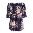 thumbnail image 4 of Women's Casual Dress Sleeveless Summer Off Shoulder Floral Short Dress for Women Loose Casual Party Dress Blue M, 4 of 4