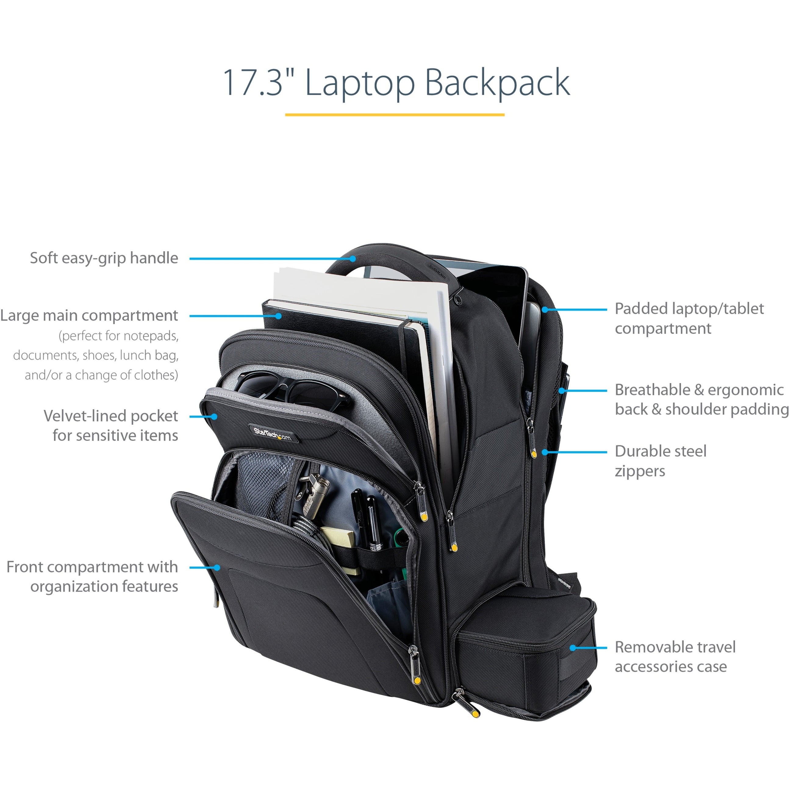 17.3" Laptop Backpack w/ Removable Accessory Case, Professional IT Tech Backpack for Work/Travel/Commute, Nylon Computer Bag