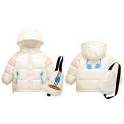 PEZHADA Baby Fall Winter Coat Clothes for Boys Girls , Winter Down Coat Autumn Winter With Guitar Satchel Windproof Rainproof Hooded Down Jacket White (2-8 Years)