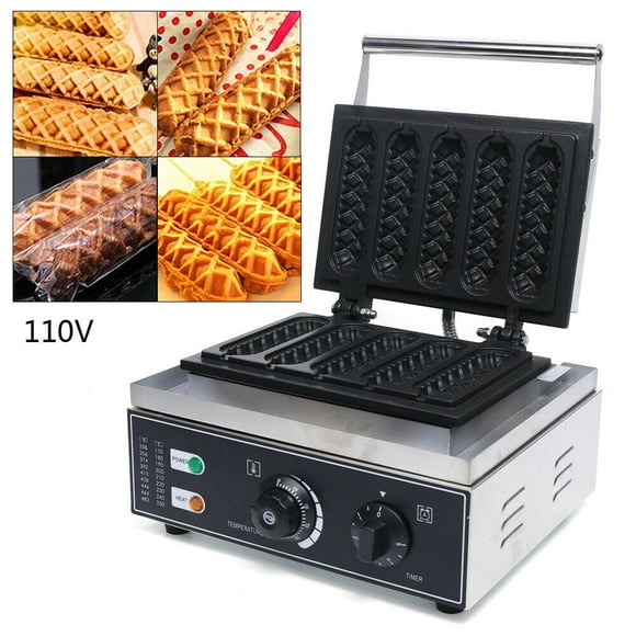 5 Lolly Electric Hot Dog Waffle Maker Crispy Machine Non-stick Pan Commercial 1500W 110V