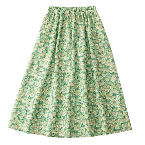 Levmjia Women Floral Print A Line Skirt Lightweight Breathable High Waist Flowy Swing Midi Skirt Elegant Casual Holiday Travel Office Commute Daily Floral Comfortable Fashion
