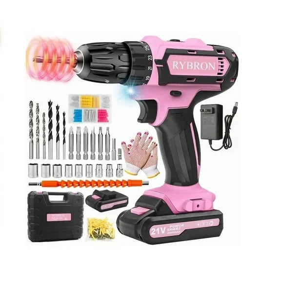 Taladro Electrico Inalambrico,kit Taladro Eléctrico Rosa 3e1 Rybro 21v