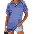 thumbnail image 3 of Uhndy Womens Summer Tunic Blouses Casual Short Sleeve Tops Shirts Lightweight Crew Neck Side Split T-Shirts Pullover-LQ, 3 of 4