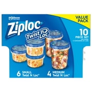 Ziploc® Brand, Food Storage Containers with Lids, Twist 'n Loc, Small, Medium, 5 ct
