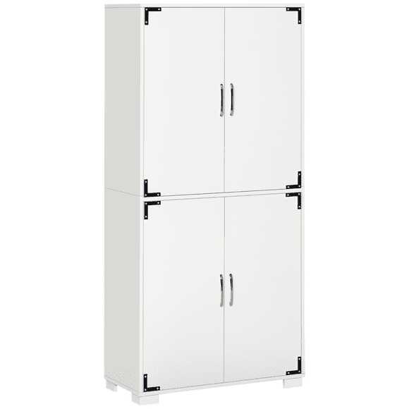 HOMCOM Rustic Style Storage Cupboard Bookcase Cabinet w/ 4 Shelves, White