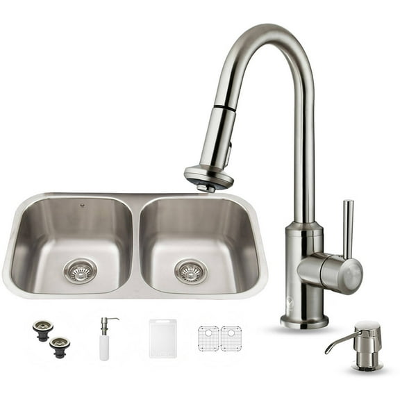 Vigo Inductries VG15339 VIGO All in One 32-inch Undermount Stainless Steel Kitchen Sink and Faucet Set