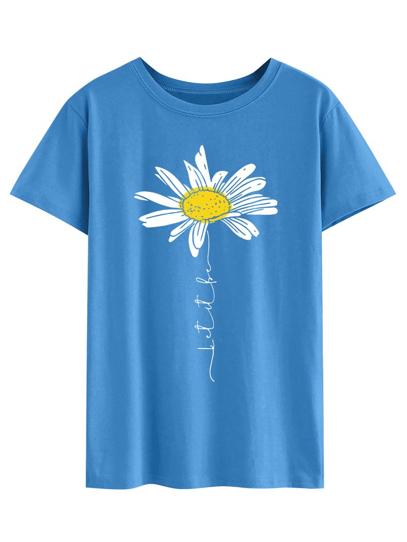 ZXSXSY Women's Daisy Letter Print Crew Neck Short Sleeve Graphic T
