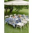 thumbnail image 3 of Outdoor Tablecloth with Umbrella Hole and Zipper, Middle Century Rectangle Table Cloth 52x70 Inch Waterproof Tablecloth, Vintage Farmhouse Bohemia Style Blue Picnic Table Cover for Patio Camping, 3 of 7