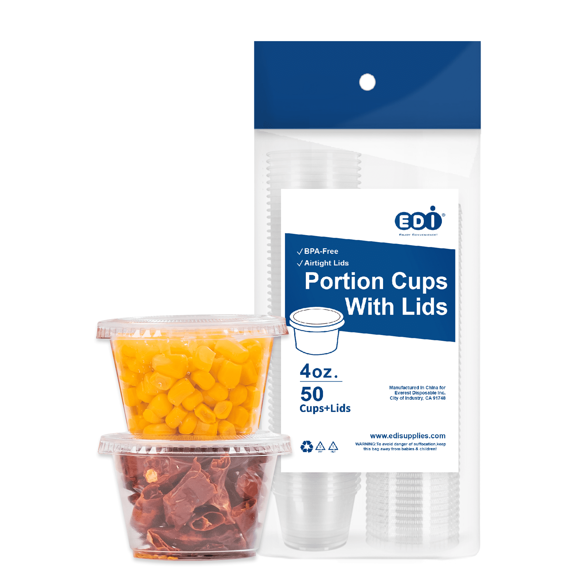 Pantry Value [100 Sets - 3.25 oz. ] Cups with Lids, Small Plastic Condiment Containers for Sauce, Salad Dressings, Ramekins, & Portion Control