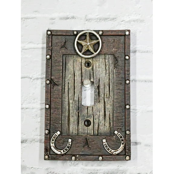 Set Of 2 Rustic Western Star Lucky Horseshoes Single Toggle Switch Plate Covers