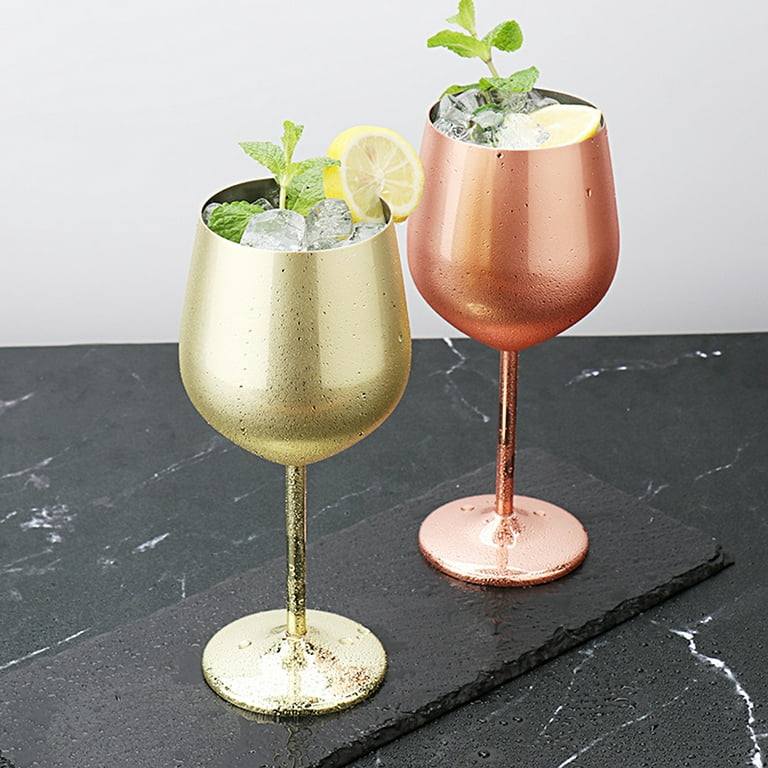 Metal Wine Goblet Stainless Steel Elegant High Hardness Widely  Used Metal Wine Glass Skinny Stem Wine Glasses Portable Metal Wine Glass  Wine Cup with Stems for Party Wedding Banquet(Gold Color