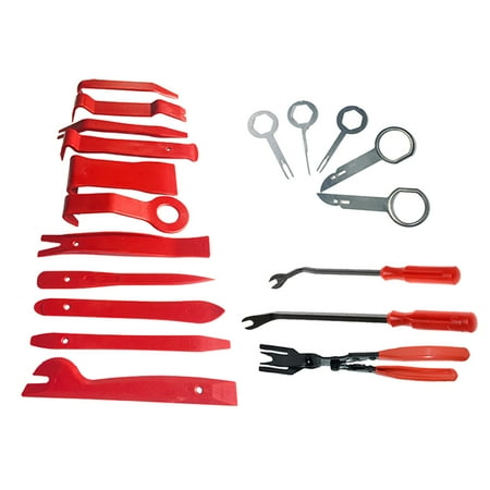 

19Pcs Car Radio Audio Kit Stereo Door Trim Dash Panel Install Removal Pry Tools Removal Opening Tool Set DIY Car Repair Kit with Zipper Bag (Red)