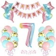 thumbnail image 1 of Arco de color degradado Globos de cumpleaños Decoraciones Globos rosas y azules Banner de feliz cumpleaños, 1 of 5