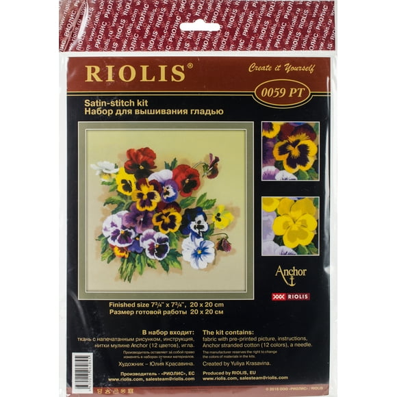 Riolis Stamped Cross Stitch Kit 7.75"X7.75"-Pansies Satin Stitch