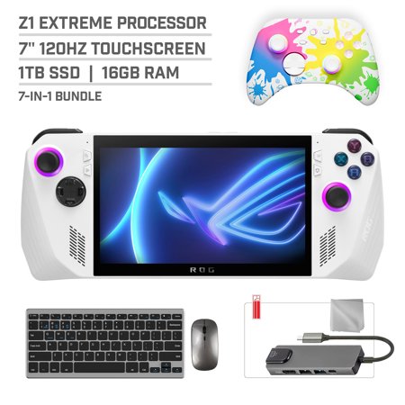 ASUS ROG Ally 1TB SSD Gaming Handheld 7-inch Touchscreen 120Hz FHD 1080p AMD Ryzen Z1 Extreme Processor, Mytrix Inkjet Wireless Pro Controller, Hub, Keyboard & Mouse Combo, 7 in 1 Bundle