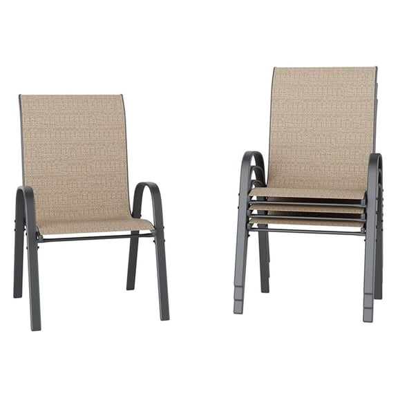 Patio Chairs Set of 4, Stackable Outdoor Dining Chairs for All Weather, Outdoor Furniture with Breathable Textilene Fabric, 350lb Capacity, for Garden, Backyard (Brown)